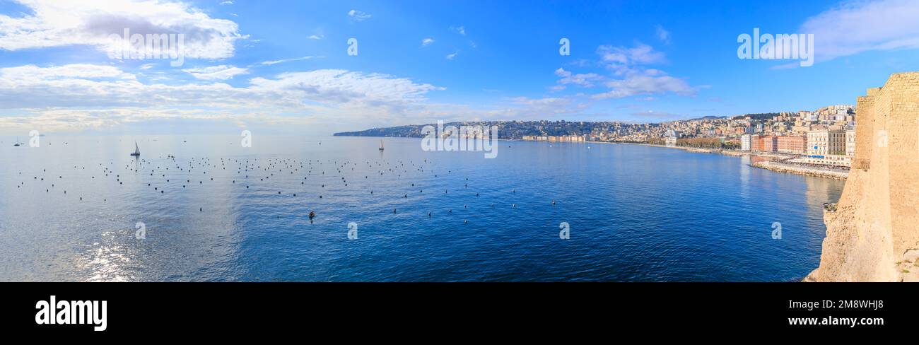 View of the Gulf of Naples  from Castel dell'Ovo in Italy. Stock Photo