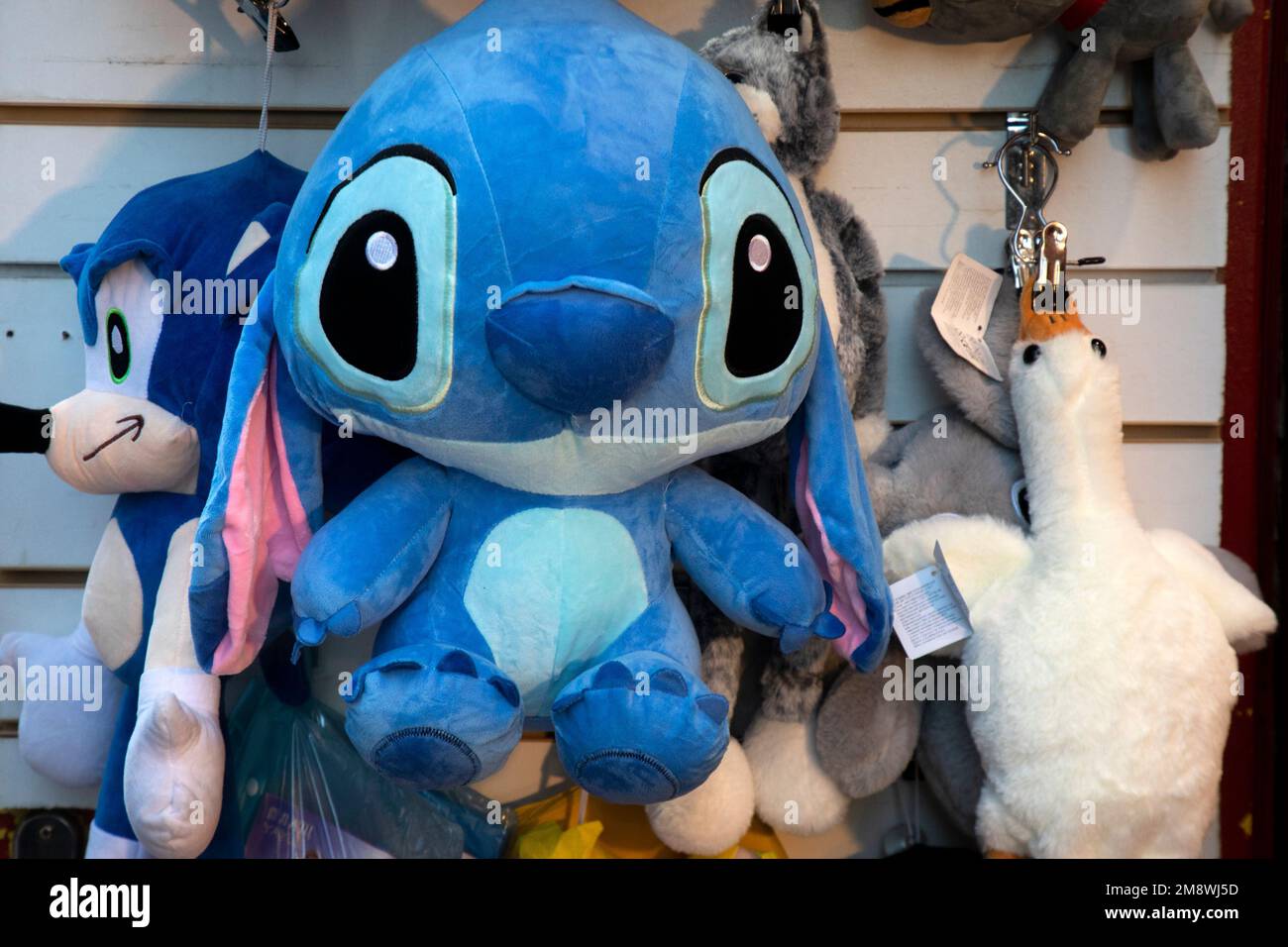 Moscow, Russia. 7th of January, 2023. Stitch (Lilo & Stitch) fictional character toy on a counter at a souvenir shop on Nikolskaya Street in the center of Moscow, Russia Stock Photo