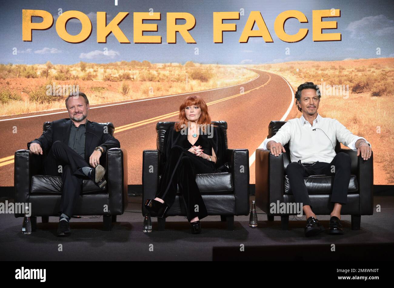 Benjamin Bratt, from left, Natasha Lyonne, and Rian Johnson arrive