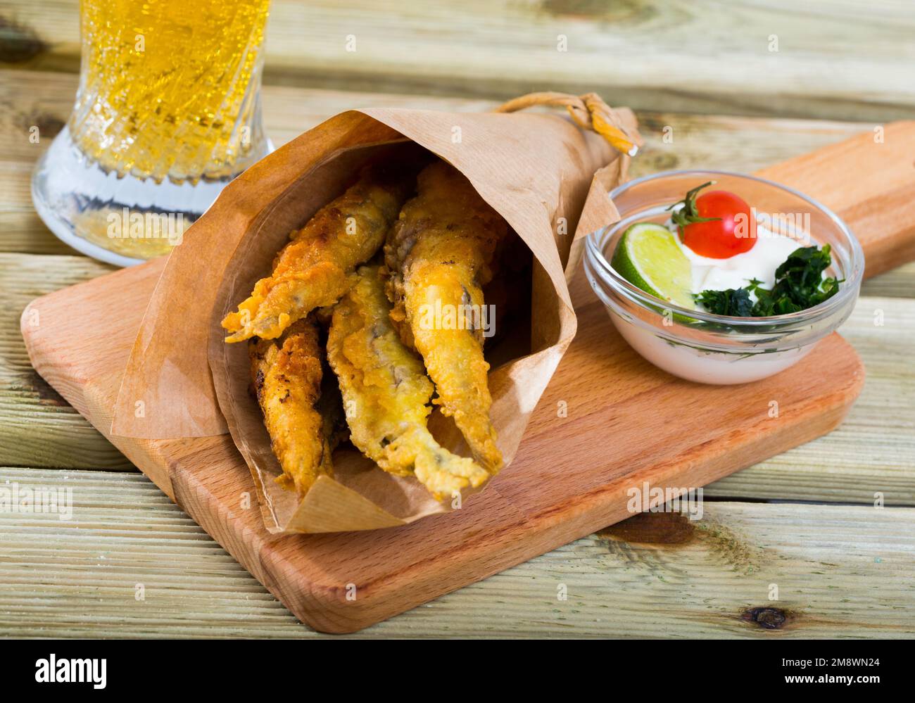 Fish Chips batterfried Sardines Stock Photo Alamy