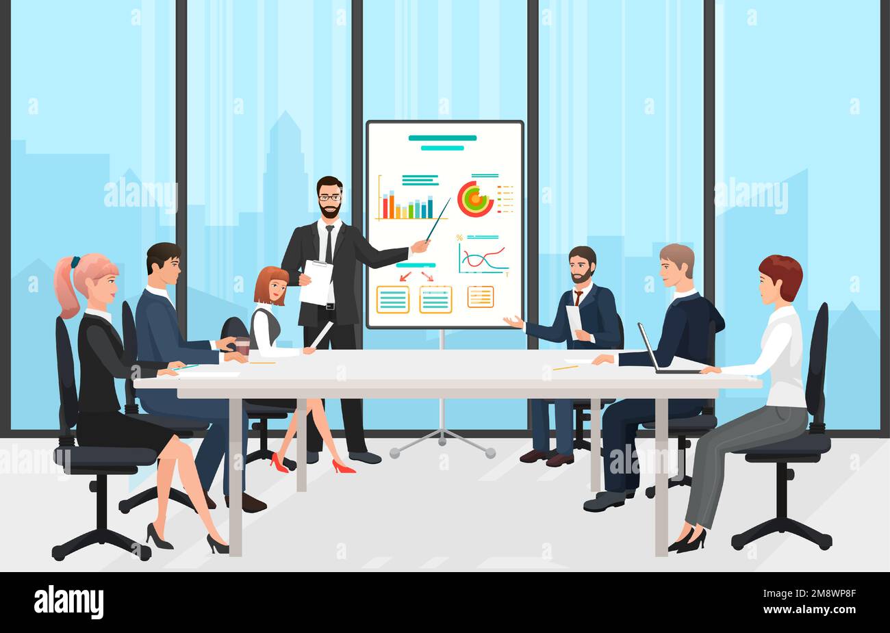Business People Meeting On Conference In Board Room Cartoon Team Of 