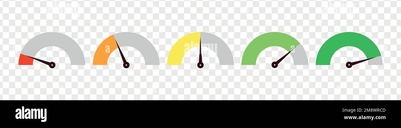 Set of speedometer, speed dial indicator. Green and red, low and high