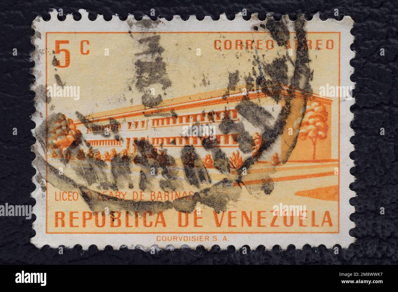 Valverde (CT), Italy - January 15, 2023: a old postage stamp from Venezuela showing the liceo o'leary de barinas Stock Photo