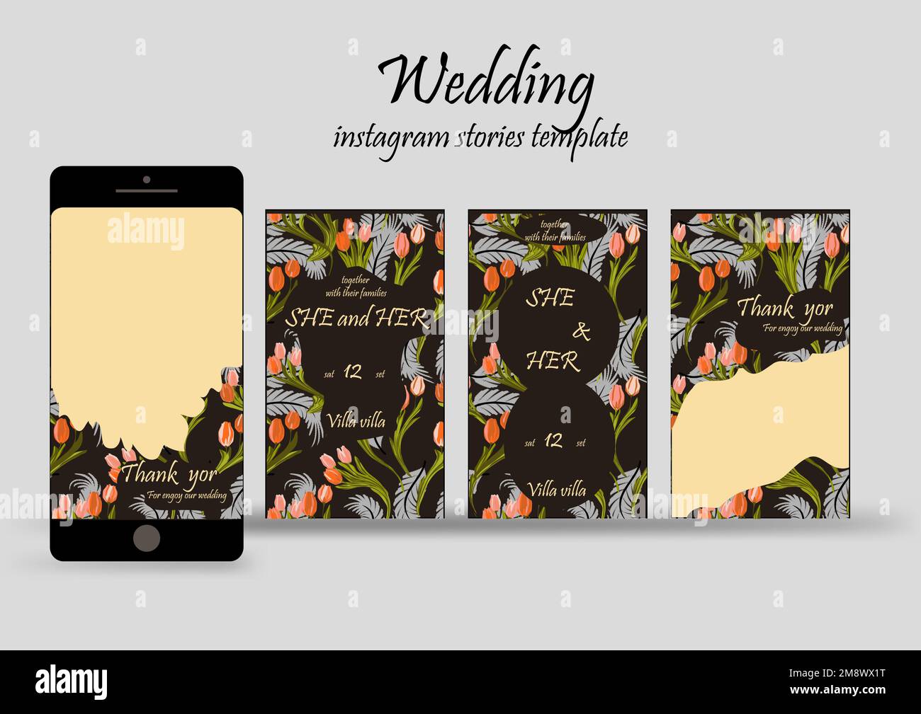 wedding instagram stories template vector illustration Stock Vector