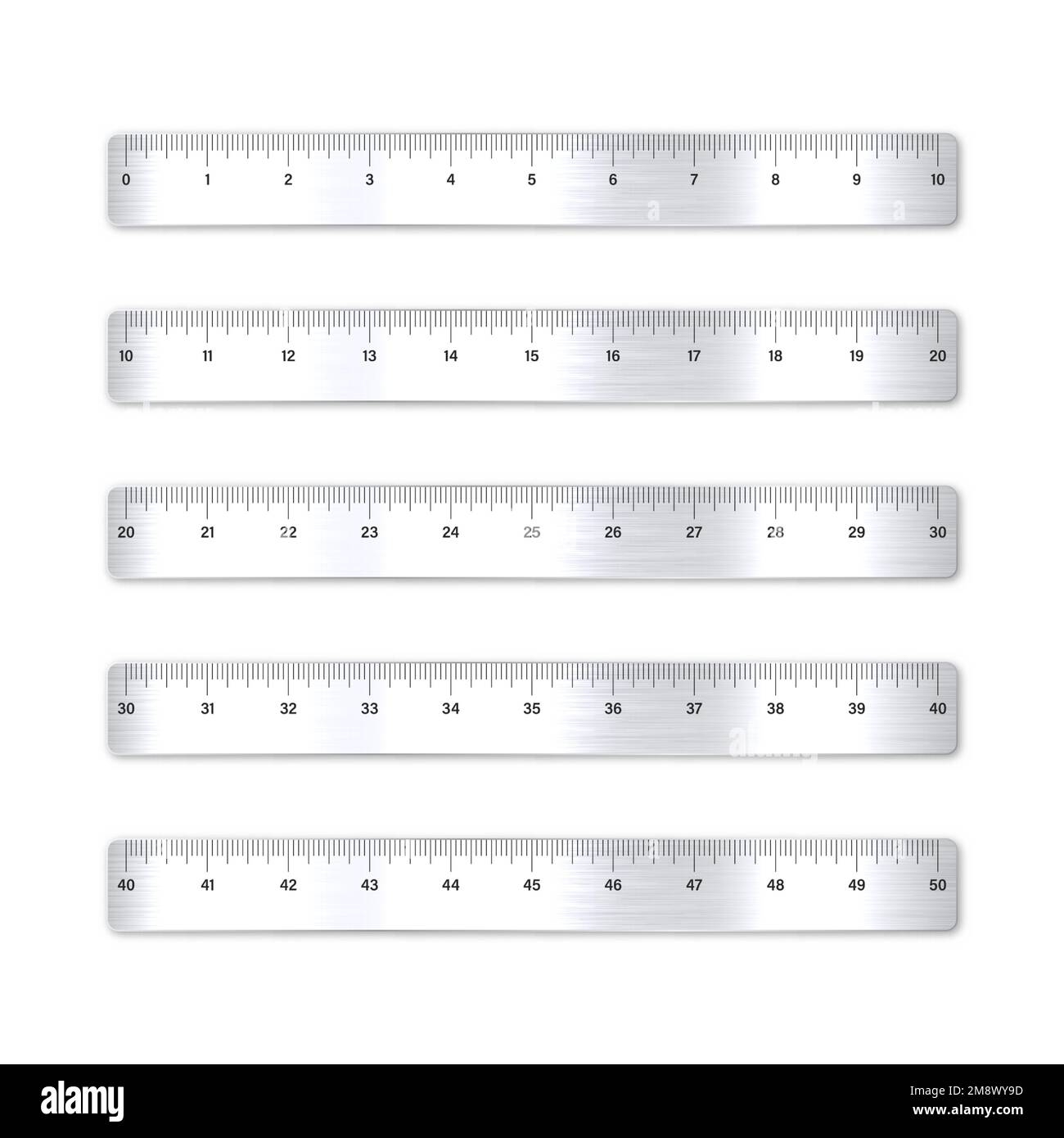 Realistic Various Brushed Metal Rulers With Measurement Scale And Divisions  Measure Marks School Ruler Inch Scale For Length Measuring Office Supplies  Vector Illustration Stock Illustration - Download Image Now - iStock