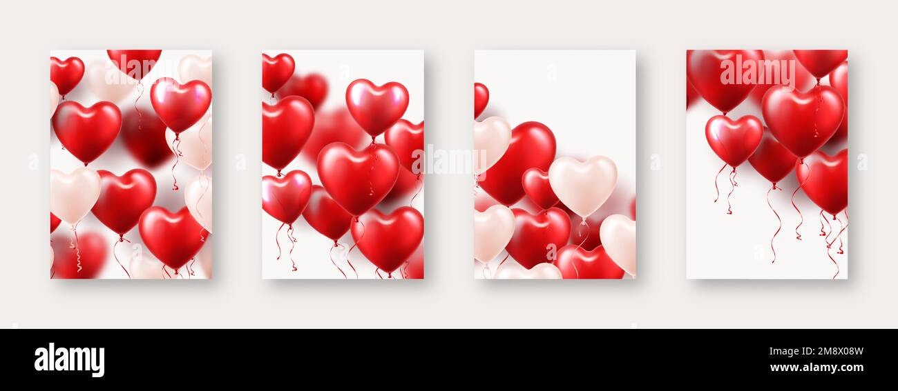 Valentine's Day banners with red heart balloons. Wedding invitation ...