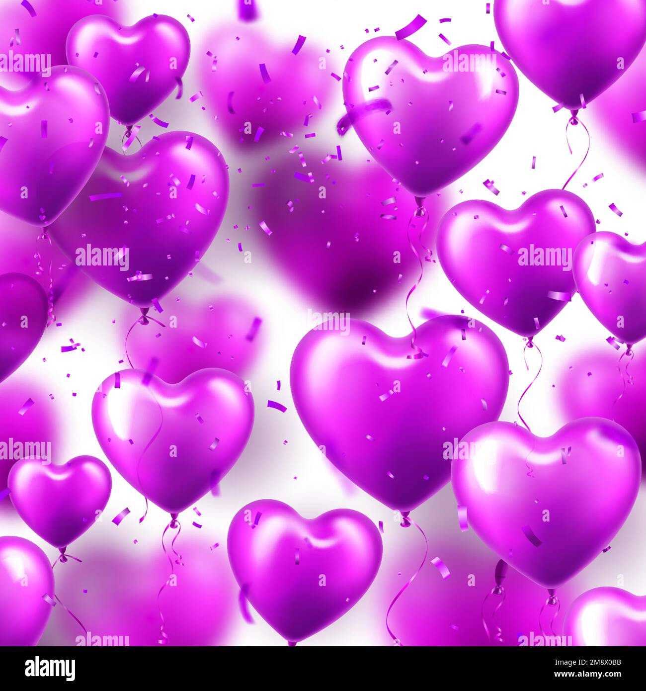 Valentine's Day background with violet heart balloons. Wedding ...