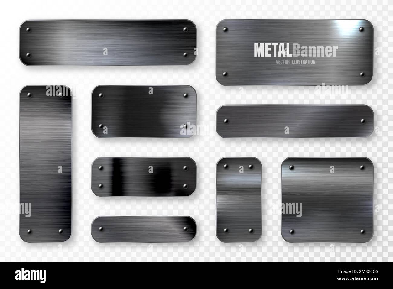 Realistic black metal banners collection. Brushed steel or aluminium