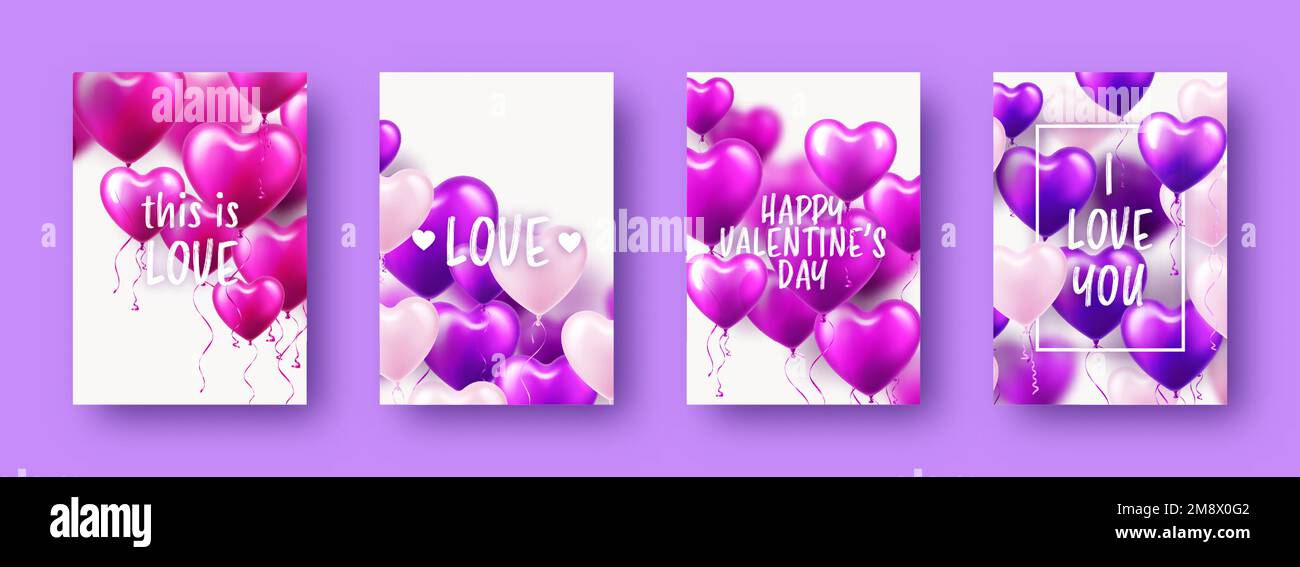 Valentine's Day banners with violet heart balloons and text. Wedding ...