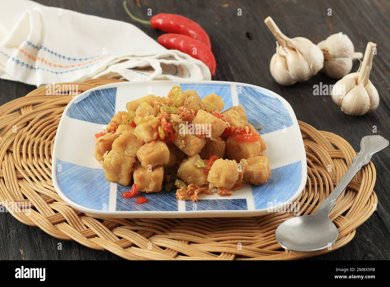 Tahu Cabe Garam or Salt and Pepper Tofu, Crispy Cubed Deep Fried Tofu
