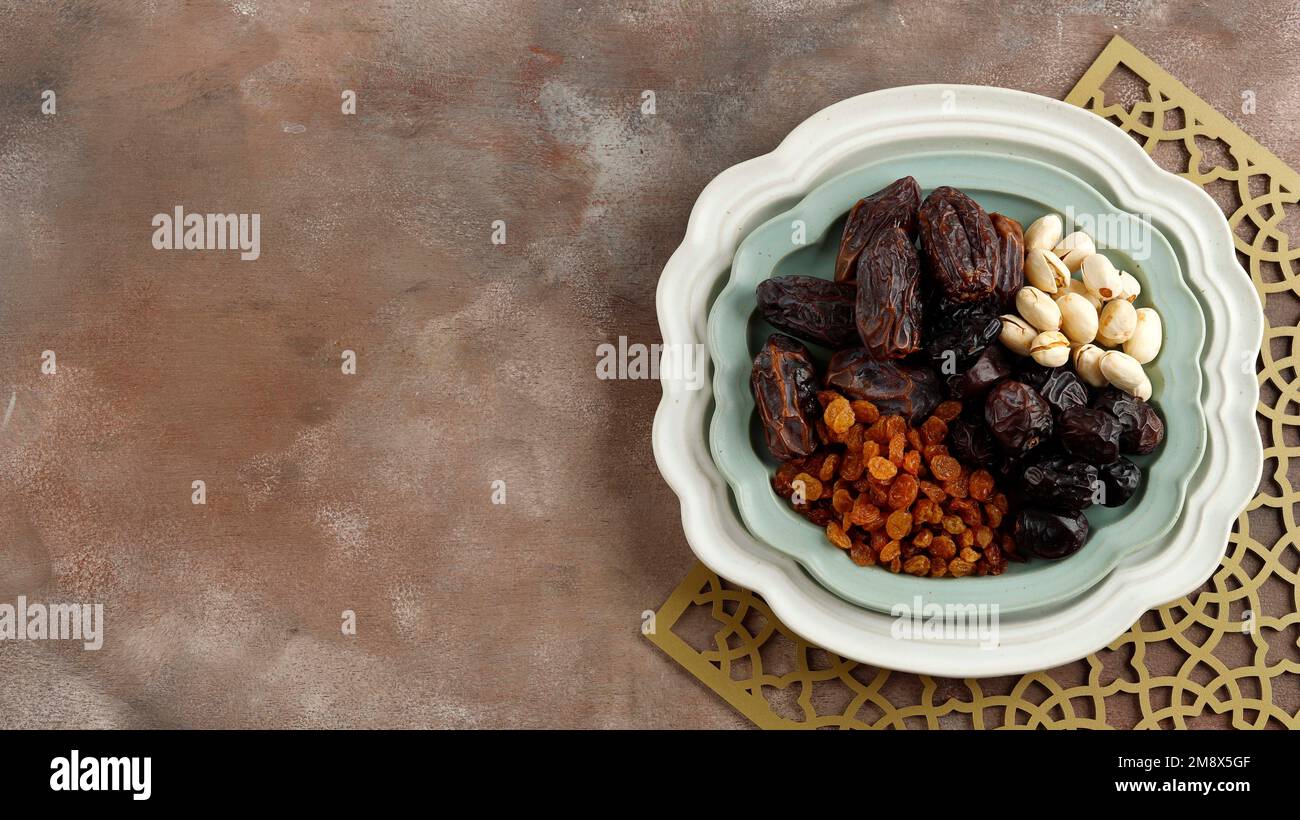 Various Snack for Sweet Takjil Iftar Moslem Ramadan Month, Pistachio