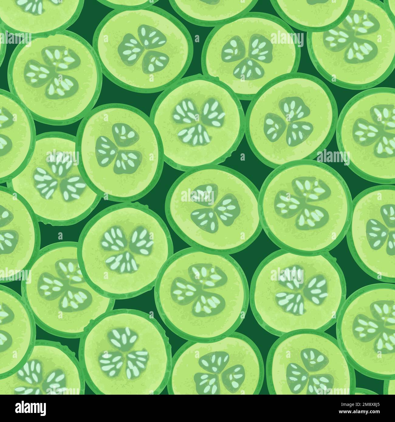 Seamless pattern with cucumber slices. Vector illustration in hand drawn style. Stock Vector