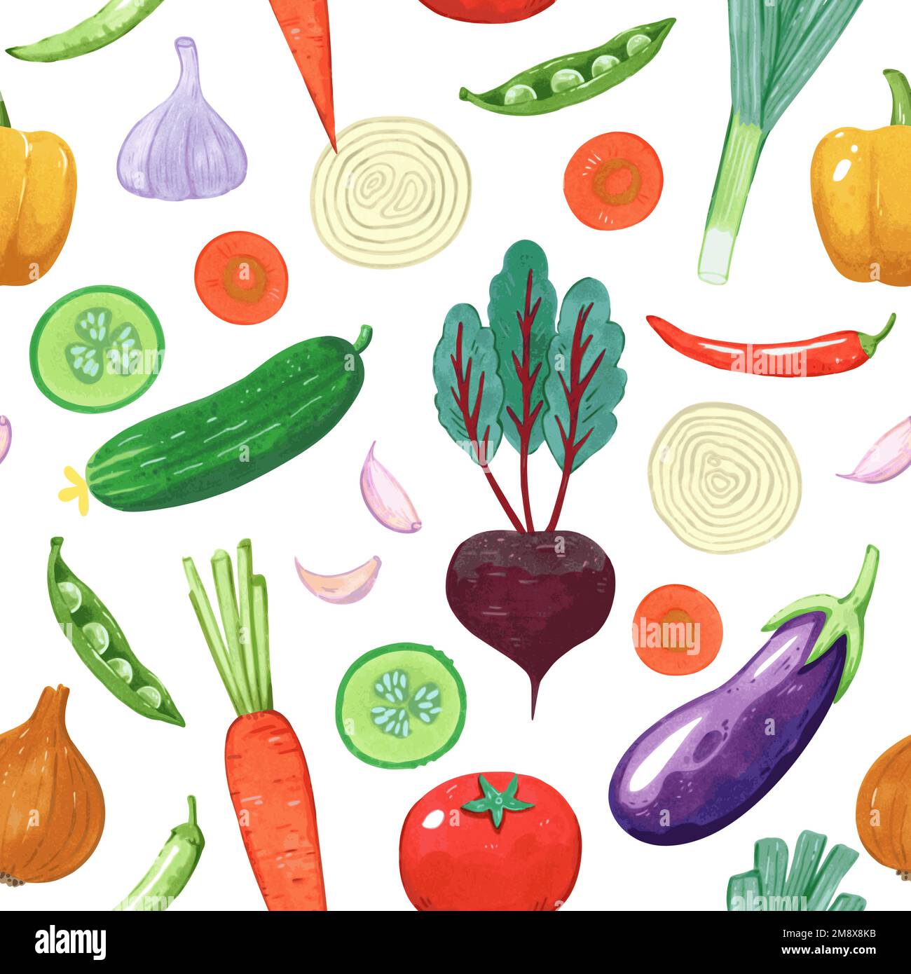 Seamless pattern with vegetables. Vector hand drawn detailed illustration Stock Vector