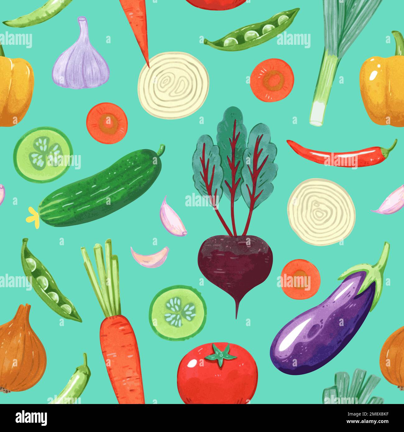 Seamless pattern with vegetables. Vector hand drawn detailed illustration Stock Vector