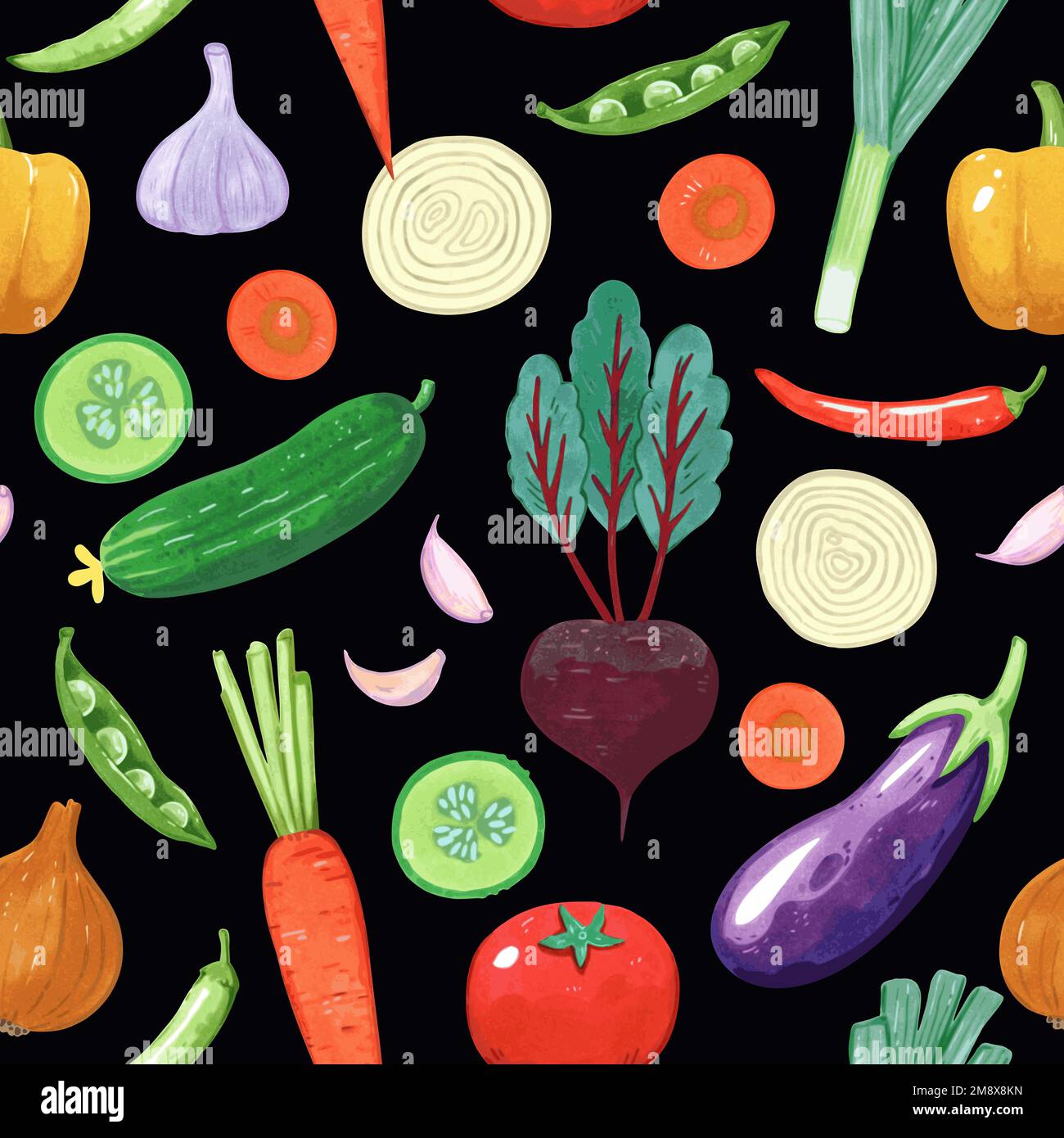 Seamless pattern with vegetables. Vector hand drawn detailed illustration Stock Vector