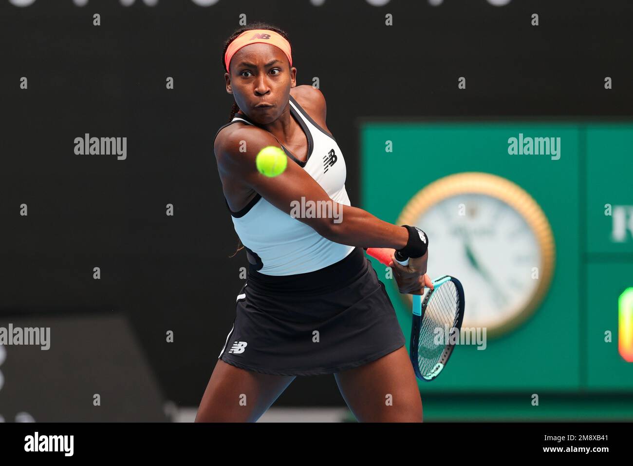 Melbourne, Australia. 16th Jan, 2023. Coco Gauff of USA plays a shot ...