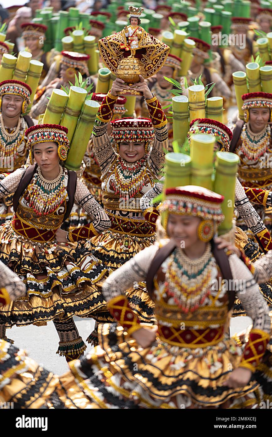 Sinulog Festival Street dancers during the 2023 Grande Parade, Cebu City, Philippines Stock Photo