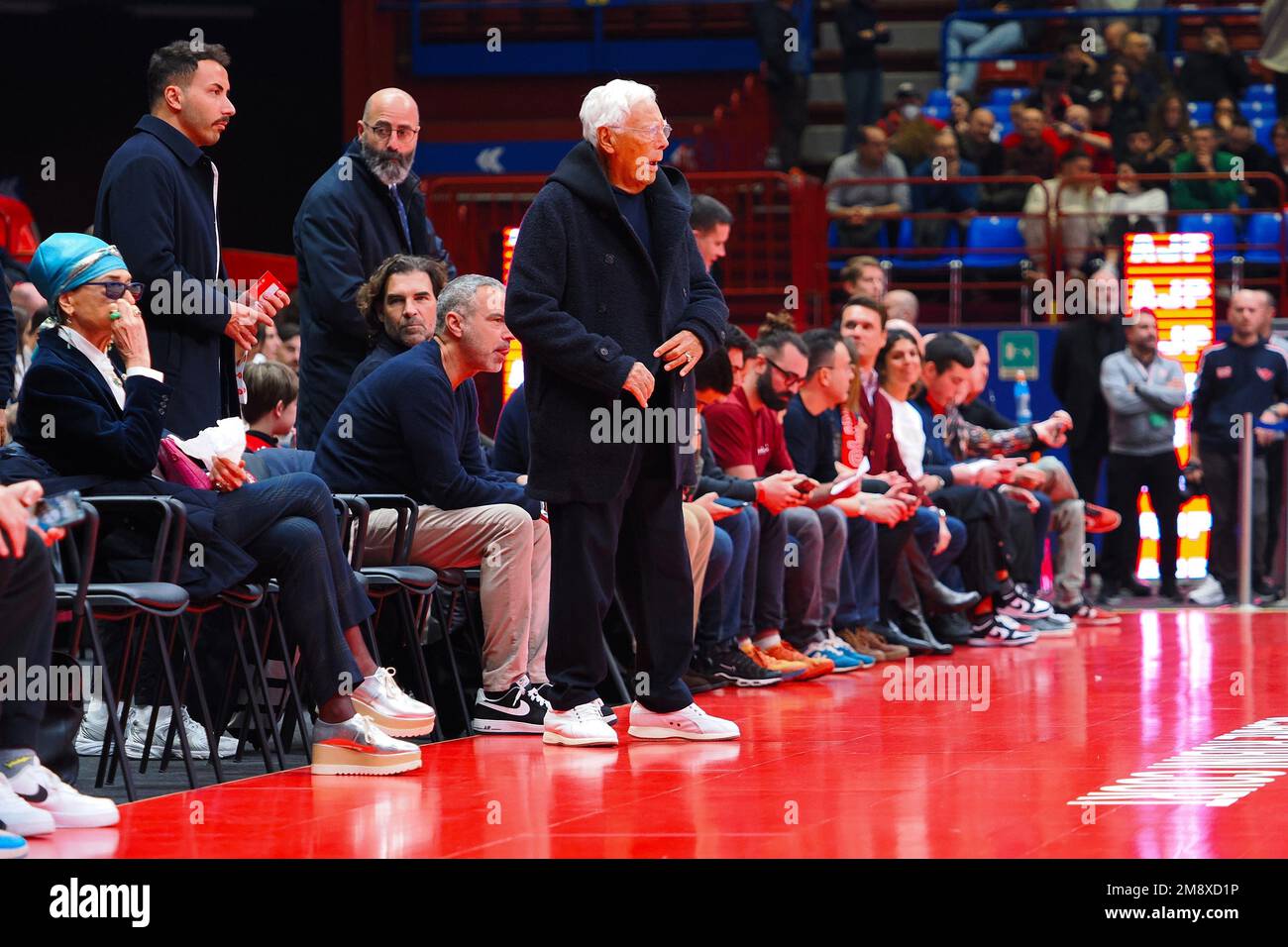 Milan Italy. 15th Jan 2023. Mr Giorgio Armani arrives at the arena during EA7 Emporio Armani Milano vs Bertram Yachts Derthona Tortona Italian Basketball A Serie Championship in Milan Italy January 15