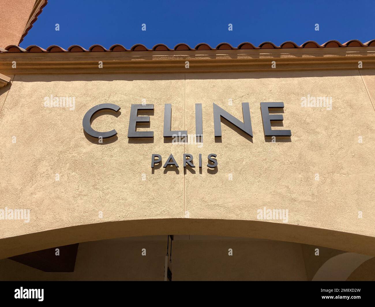 Celine Paris sign, logo on the store facade at Desert Hills
