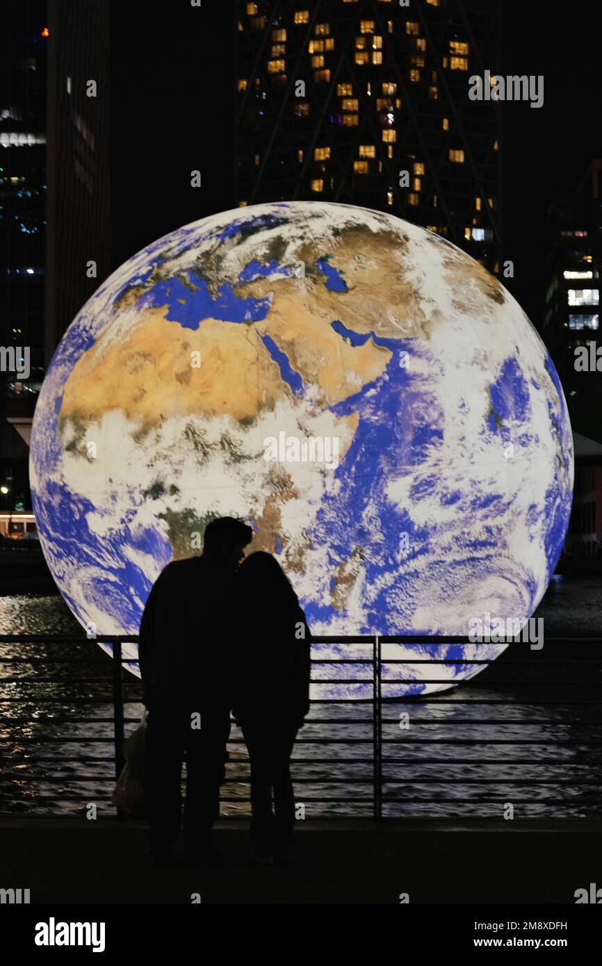 London, UK. 15th January, 2023. Artist Luke Jerram's Floating Earth is