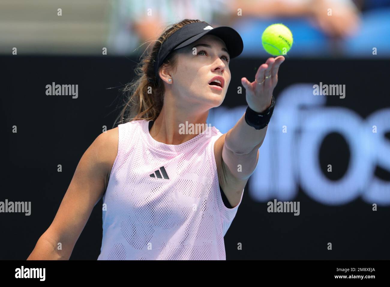Melbourne, Australia. 16th Jan, 2023. Anna Kalinskaya serves during
