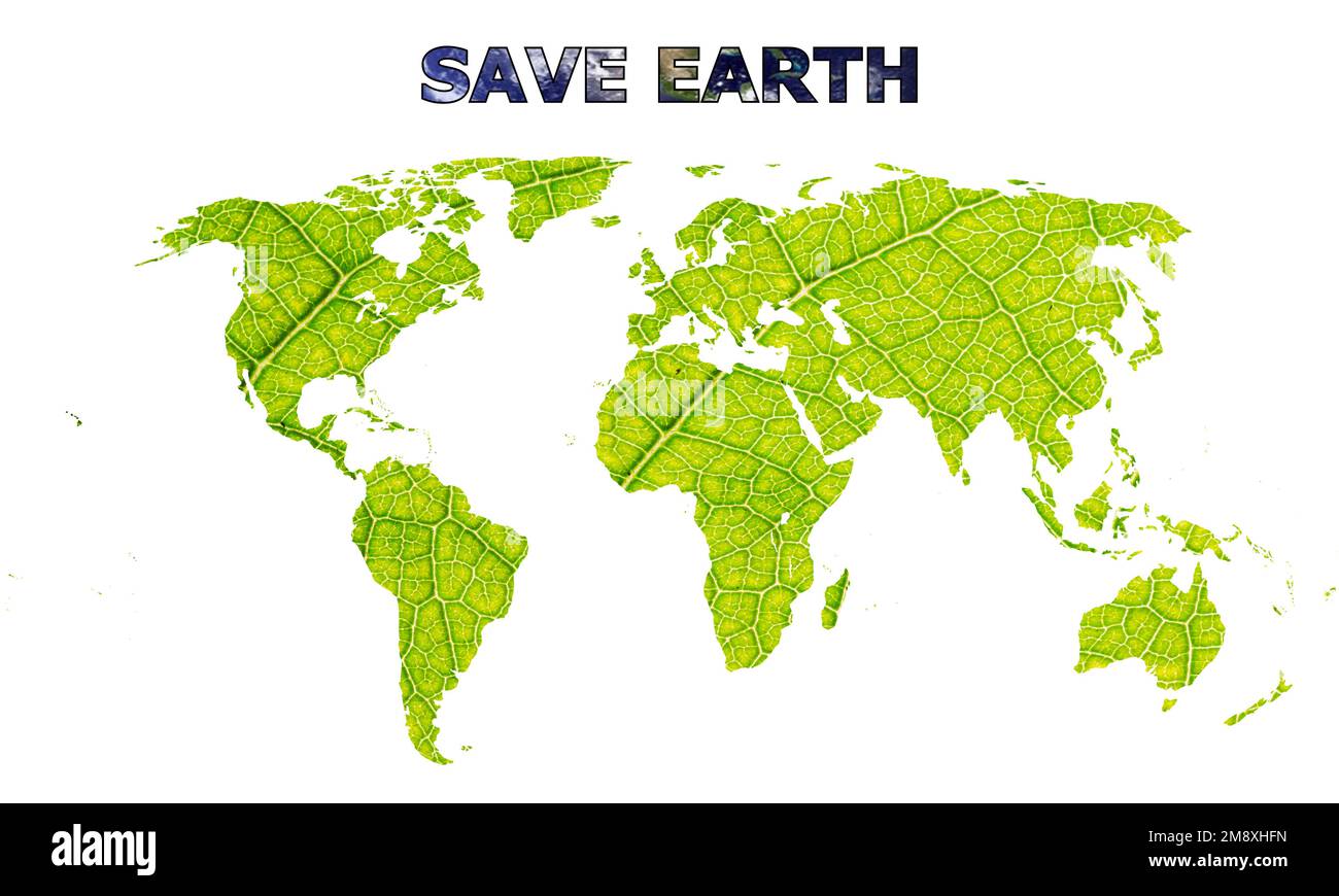 Save Earth concept with World Map in green color. Vector Illustration. Global Warming. Climate Change Stock Vector