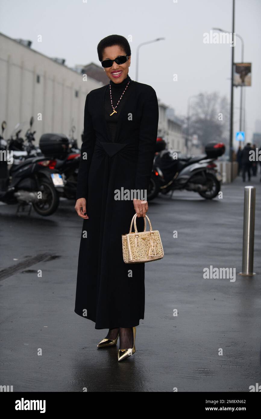 Guests outside Prada show during the Milano Men's Fashion Week Fall