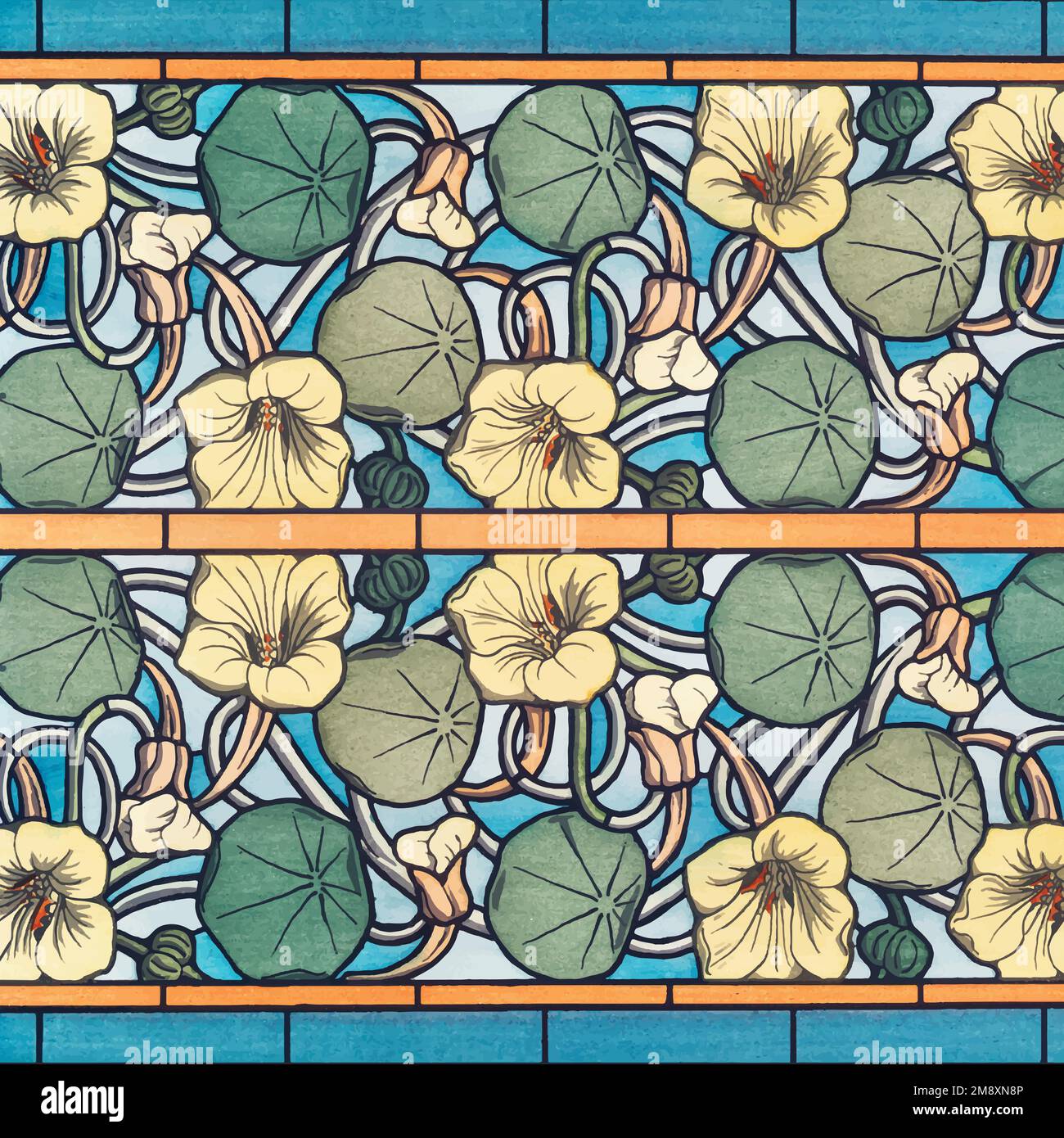 Art nouveau nasturtium flower pattern background vector Stock Vector
