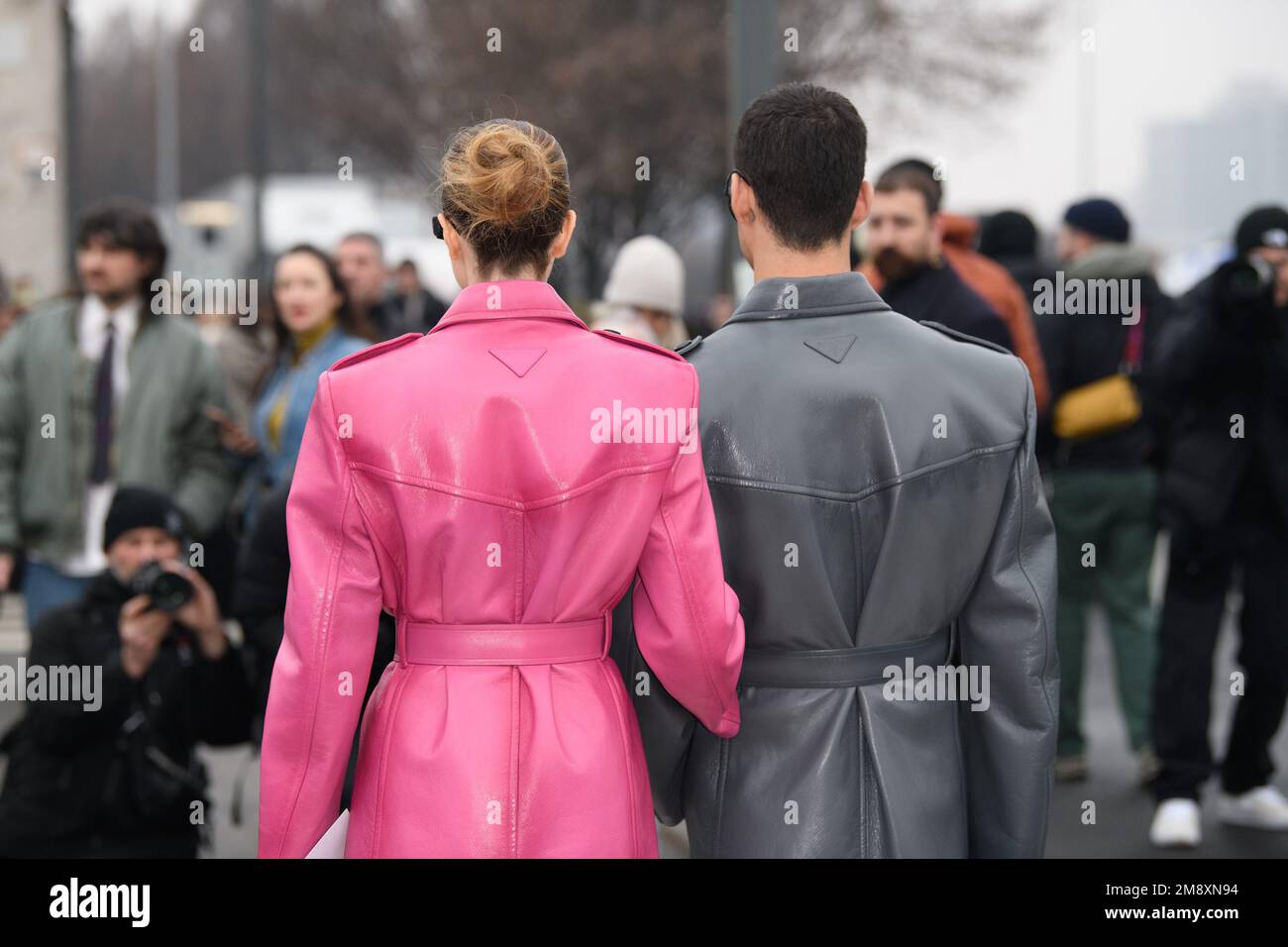 Guests outside Prada show during the Milano Men's Fashion Week Fall