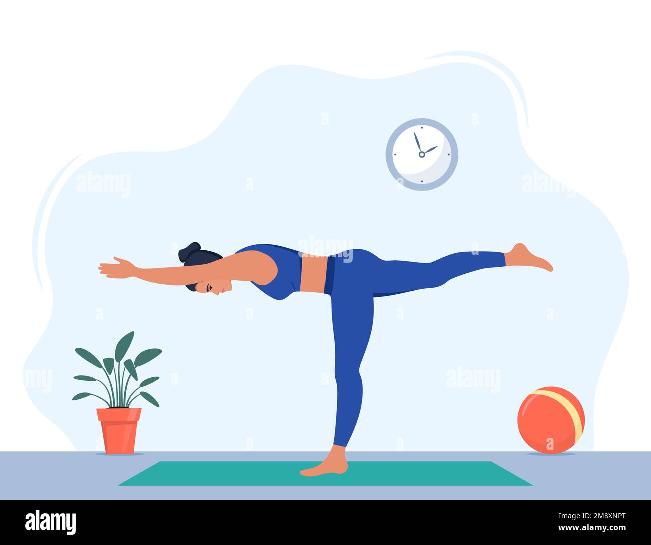 Yoga full-body 5-minute workout training set. Young woman planking exercise  isolated. Vector flat style illustration Stock Vector