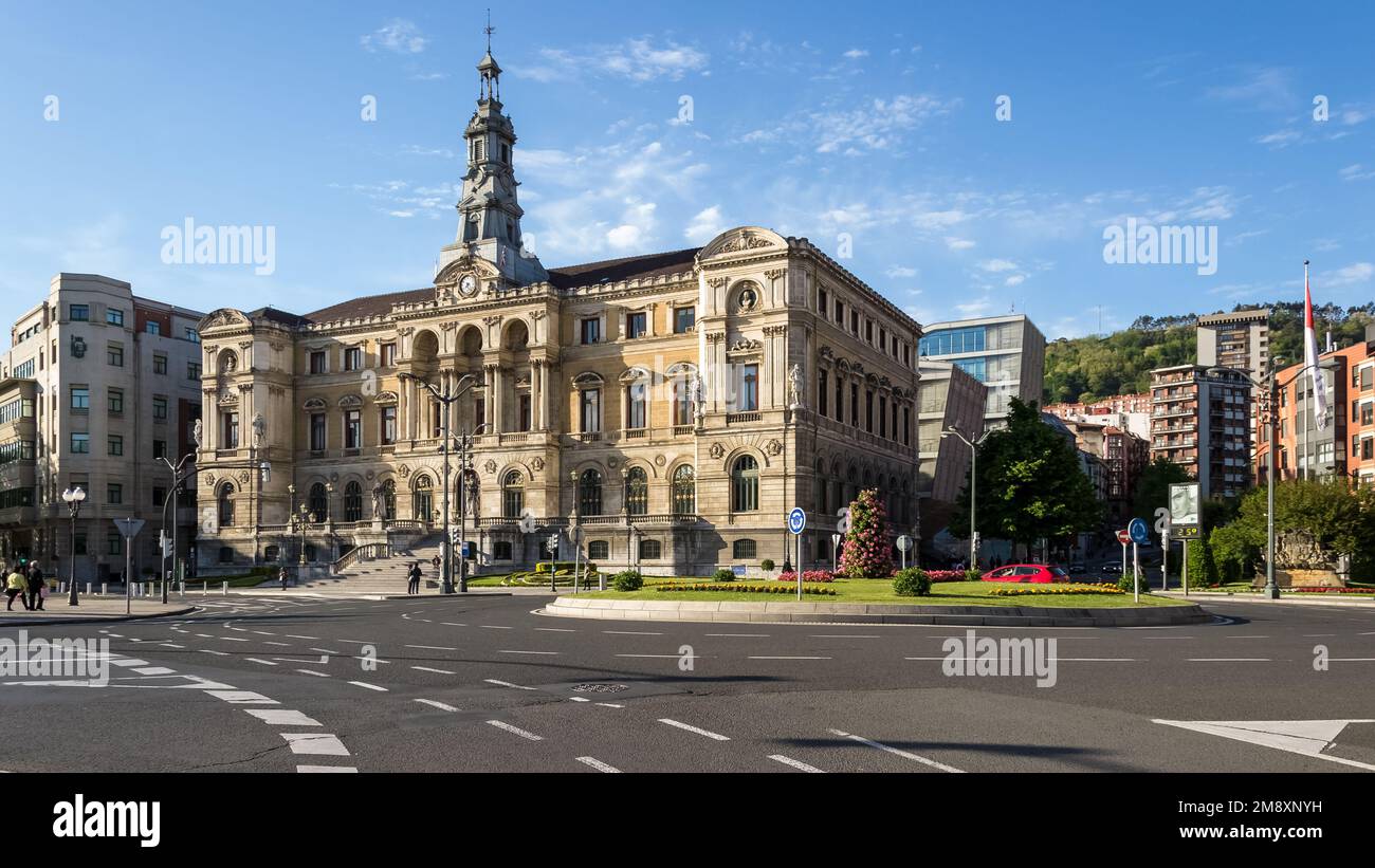 Architectural detail of the Bilbao City Hall, main building of the ...