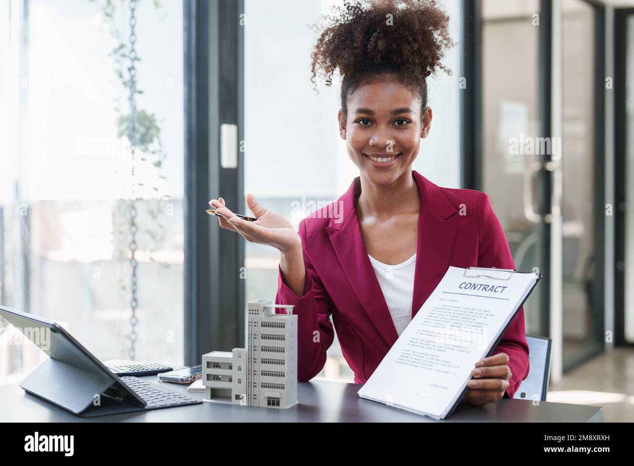 Business woman or Real Estate agent explain signing agreement for ...