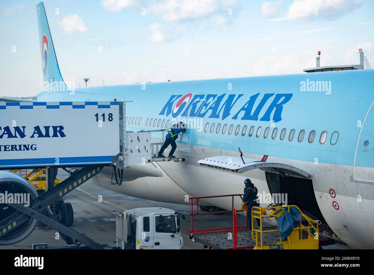 Seoul, Korea. 22nd Dec, 2022. A Korean Air Airbus A330 is prepared for