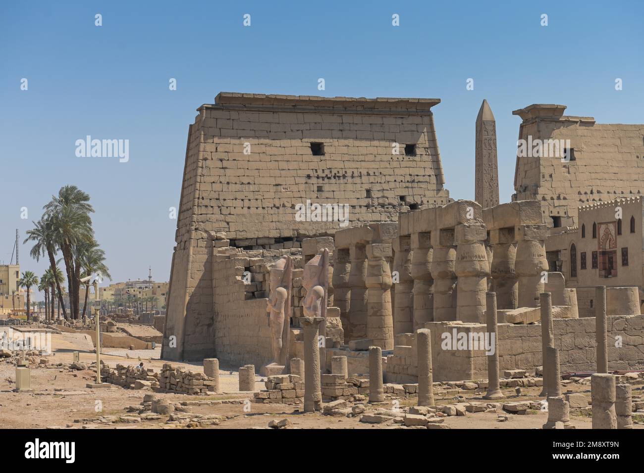 West side, pylon, ancient Egyptian Luxor temple, Luxor, Egypt Stock