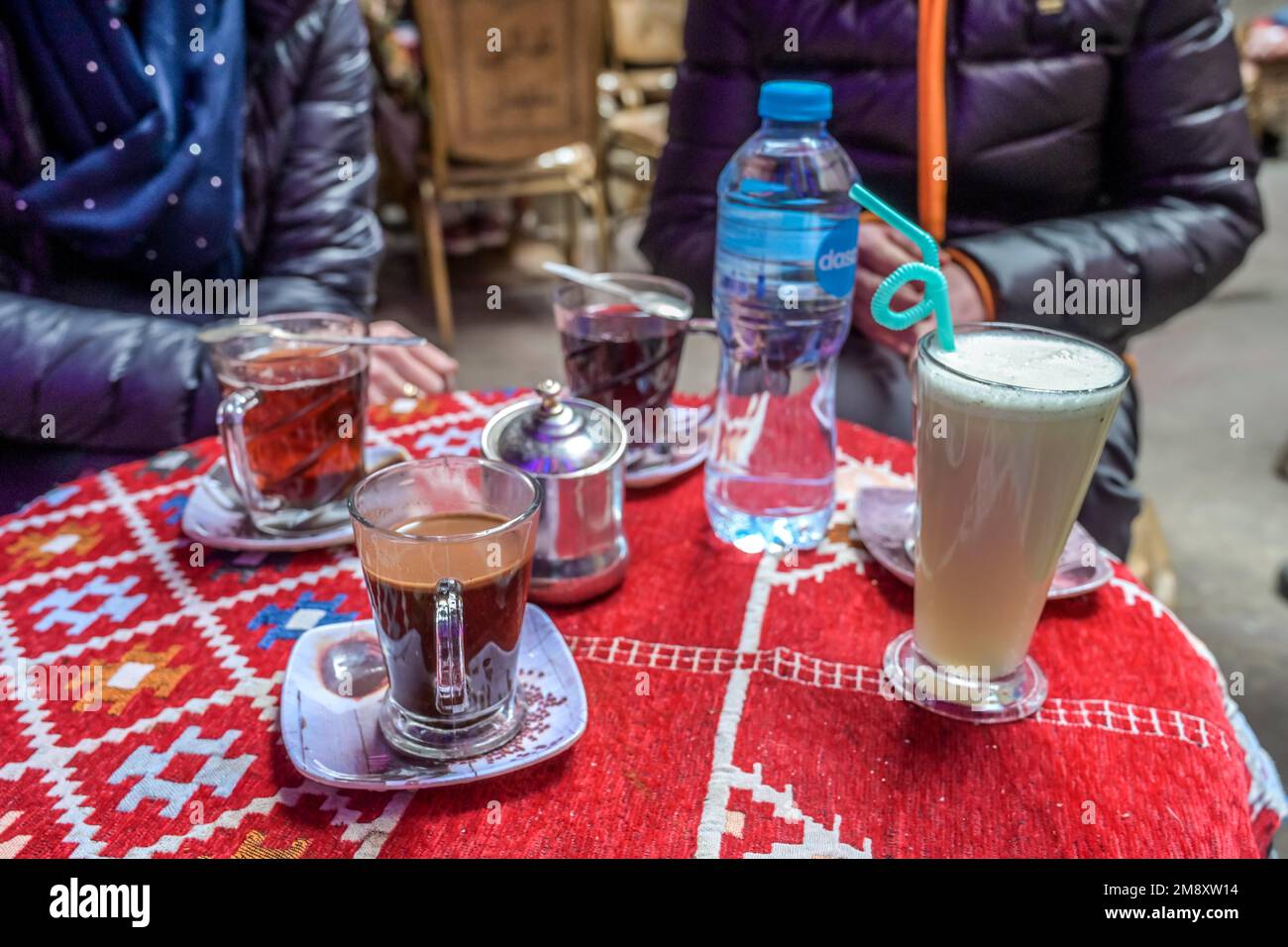 Drinks, Coffee, Tea, Cafe, Restaurant, Khan el-Khalili Bazaar, Old City, Cairo, Egypt Stock Photo