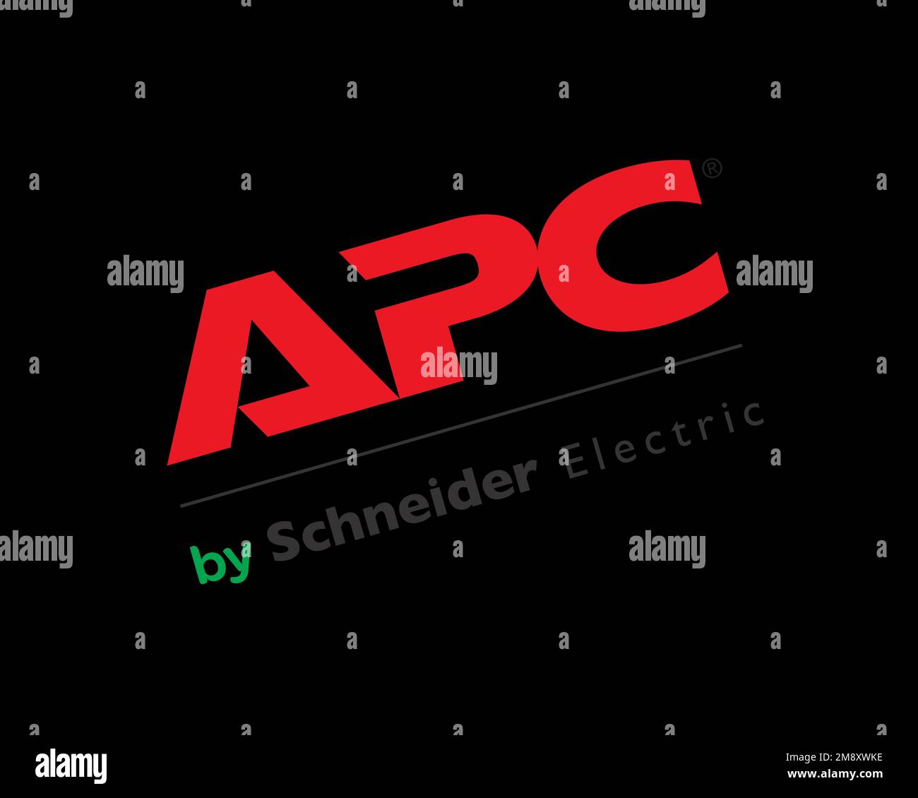 Apc by schneider electric rotated logo black background stock photo