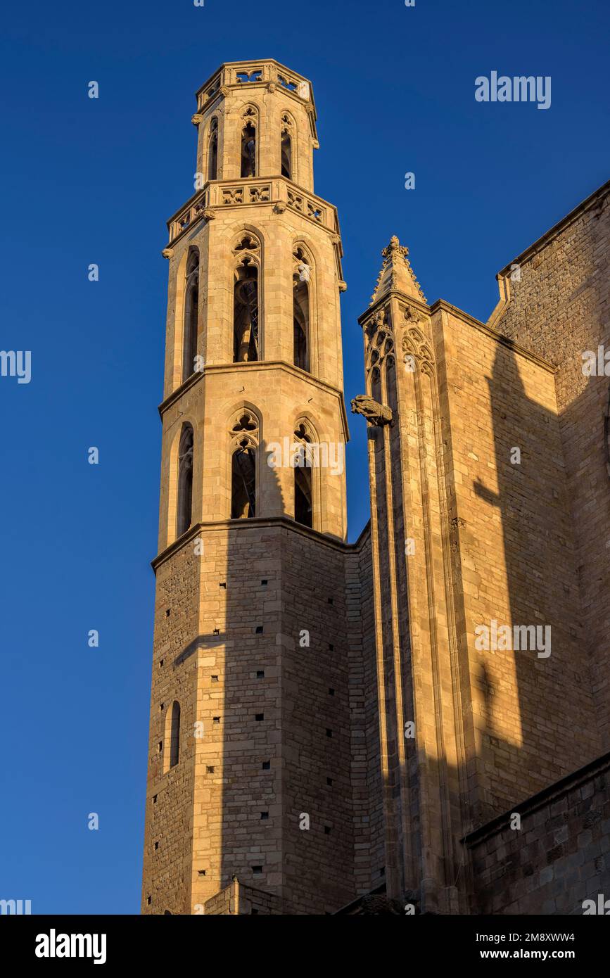 Bell tower of the Basilica of Santa Maria del Mar (Barcelona, Catalonia, Spain) ESP: Campanario de la basílica de Santa Maria del Mar (Barcelona) Stock Photo