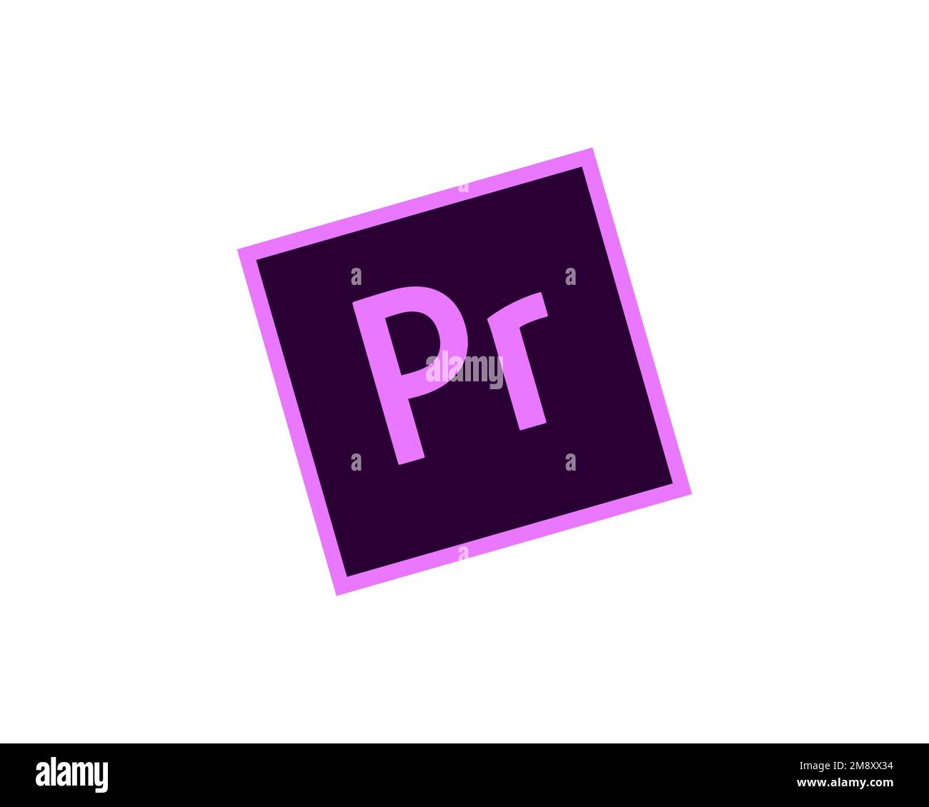 Adobe Premiere Pro, rotated logo, white background Stock Photo