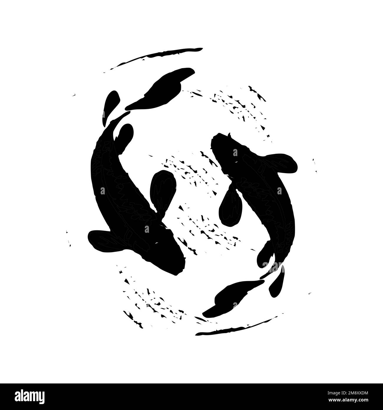 black ink art grudge koi fish illustration Stock Photo