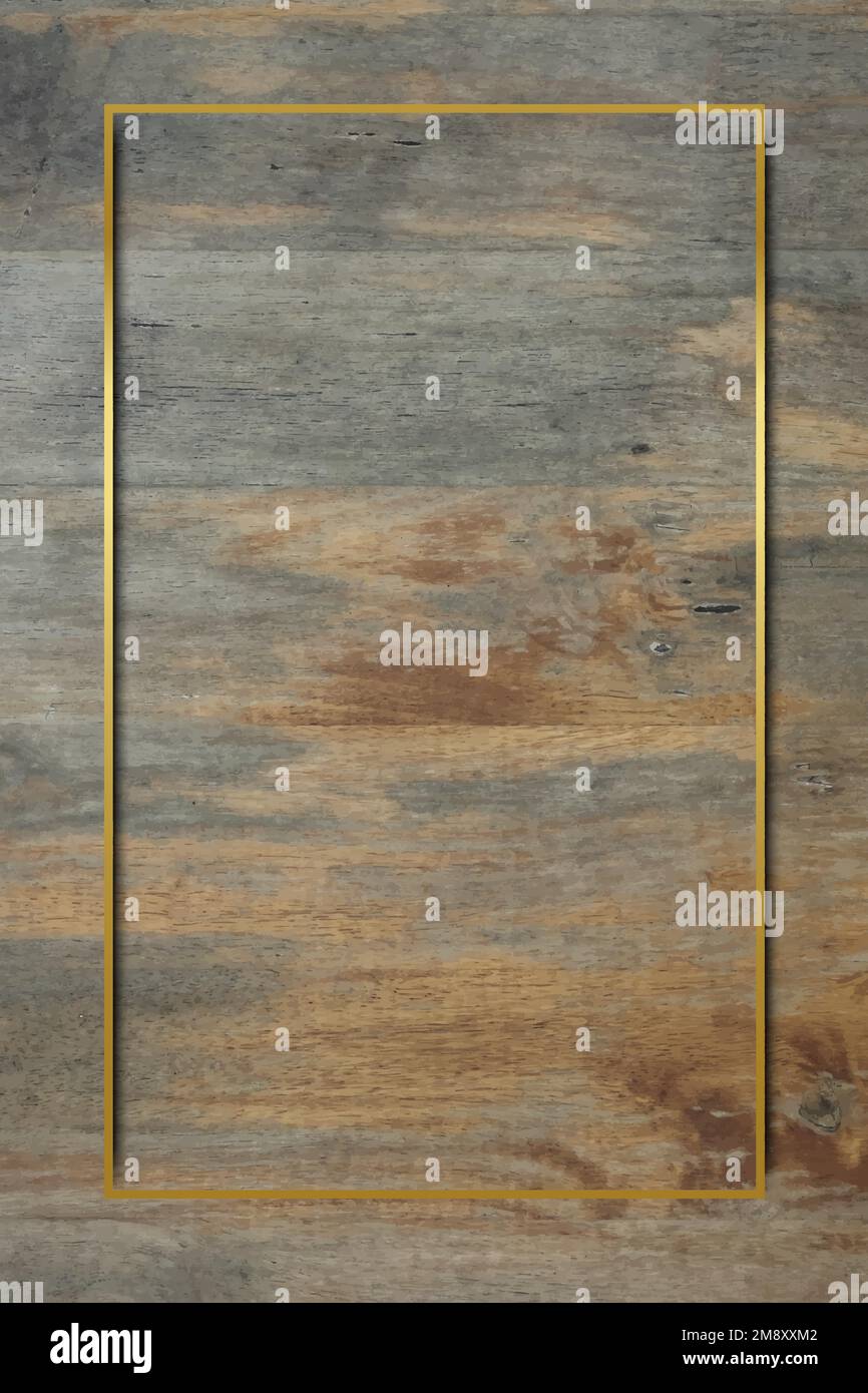 Gold frame on grunge wooden background vector Stock Vector