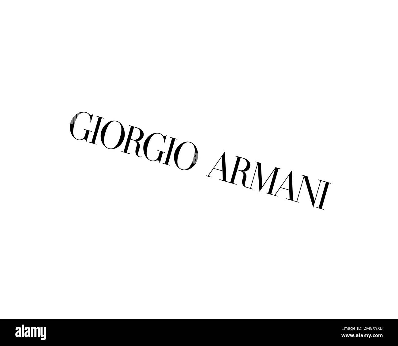 Armani, Rotated Logo, White Background B Stock Photo