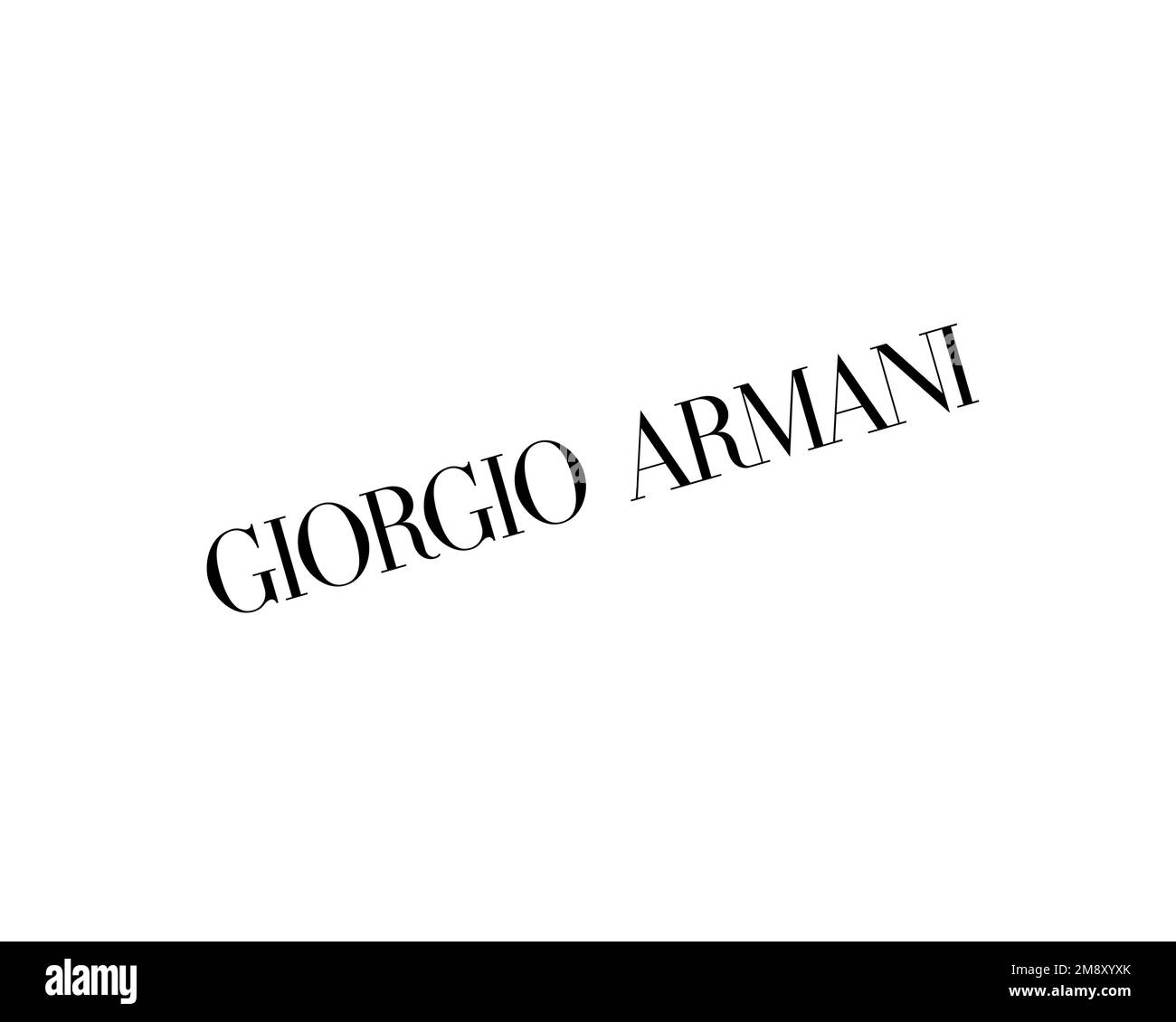 Armani, Rotated Logo, White Background Stock Photo