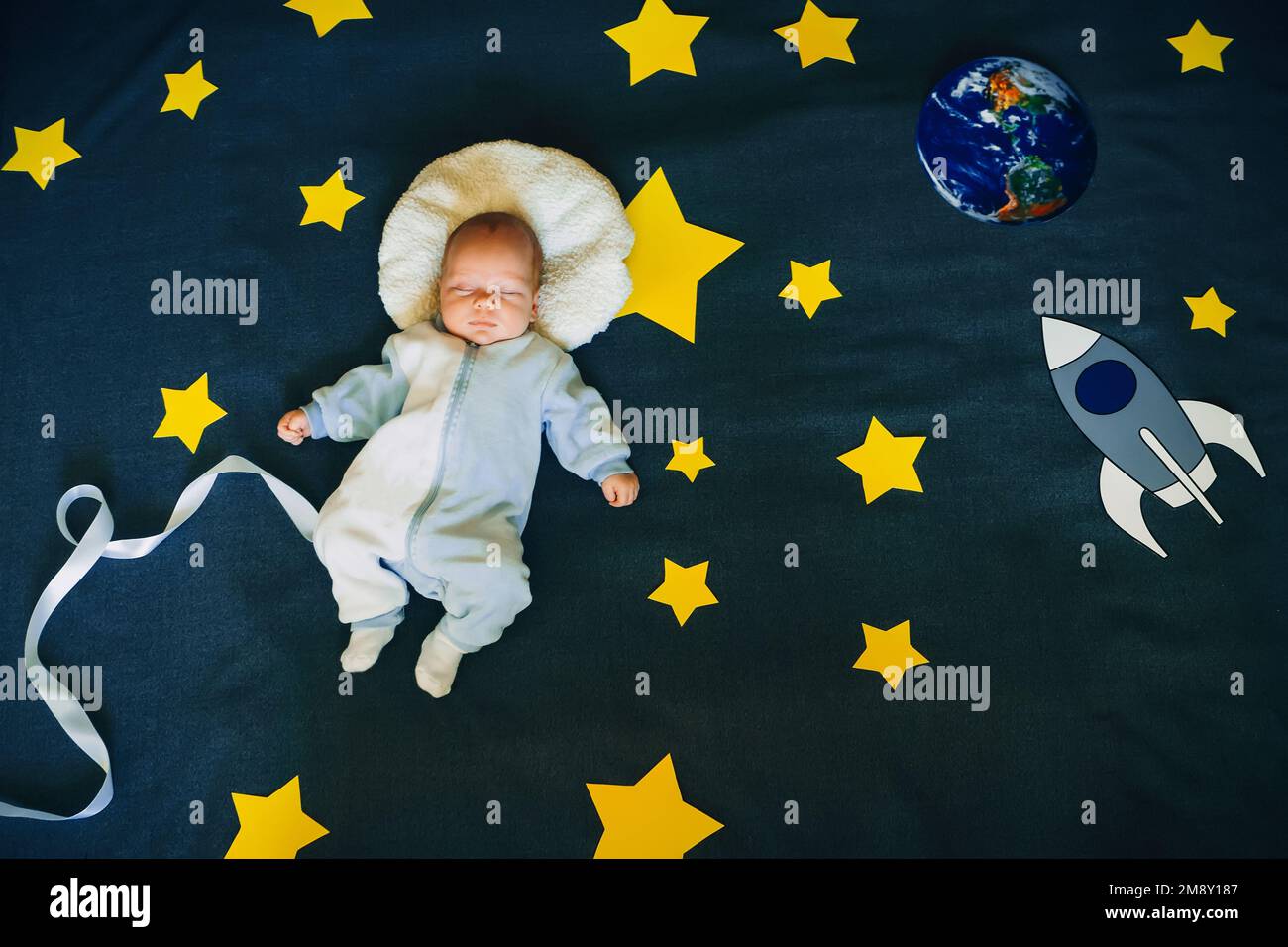Profile image of cute boy and night sky background Stock Photo - Alamy