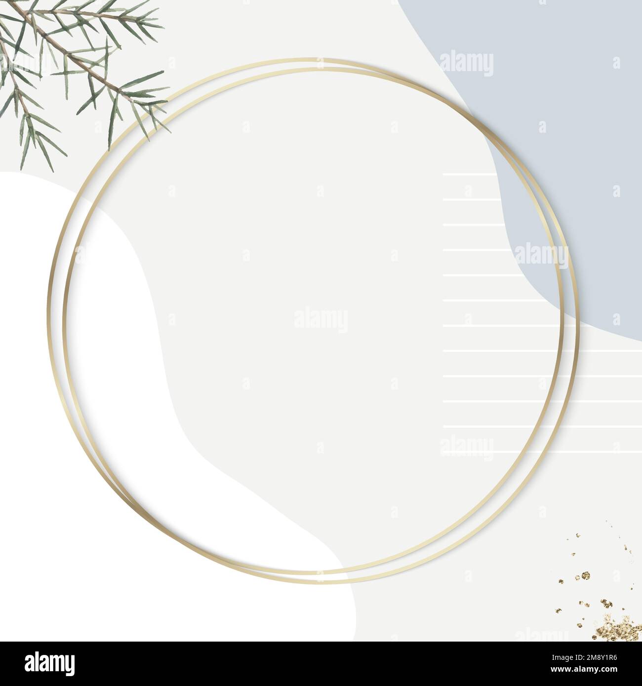 Round gold frame on beige minimal patterned background vector Stock Vector