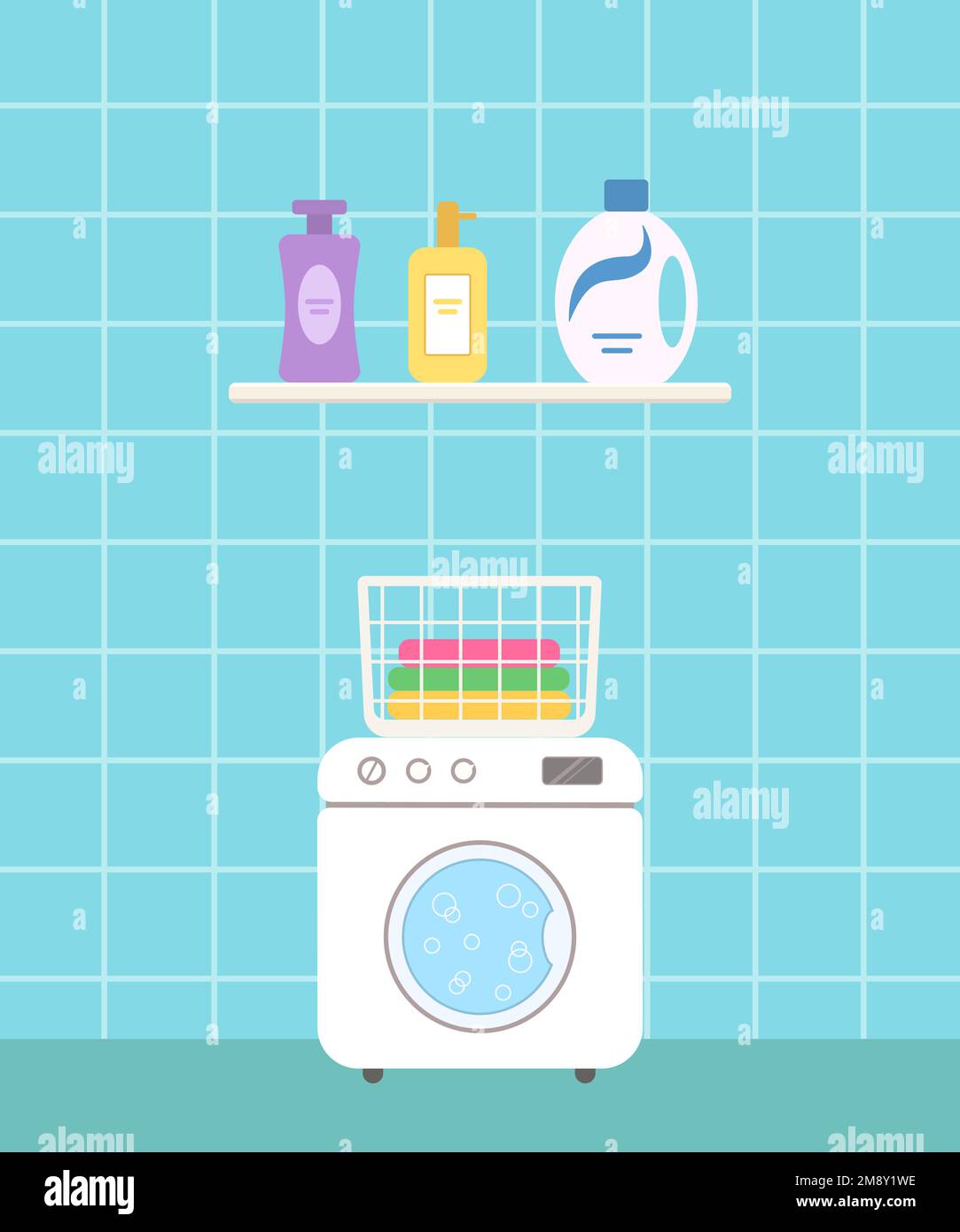 Washing Machine In Laundry Room On Blue Background Stock Vector Image washing-machine-in-laundry-room-on-blue-background-stock-vector-image