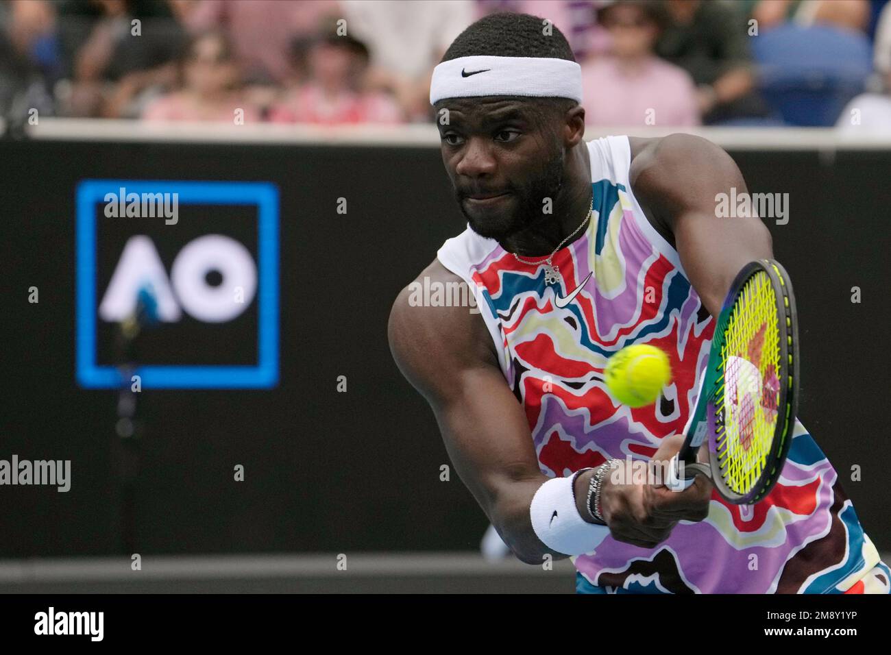 Frances Tiafoe of the U.S. plays a backhand return to Daniel Altmaier