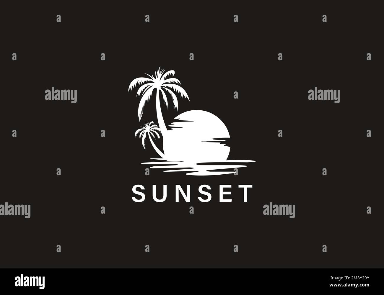 sunset vector logo design template. palm tree sun and water logo design ...