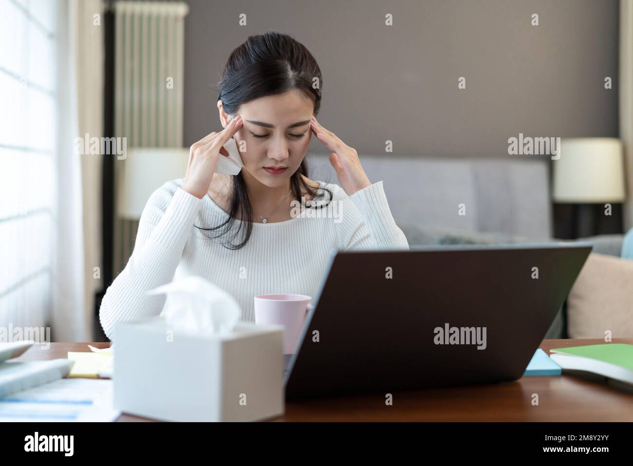 Peering Lady Computer The young lady to use a computer at home Stock Photo - Alamy