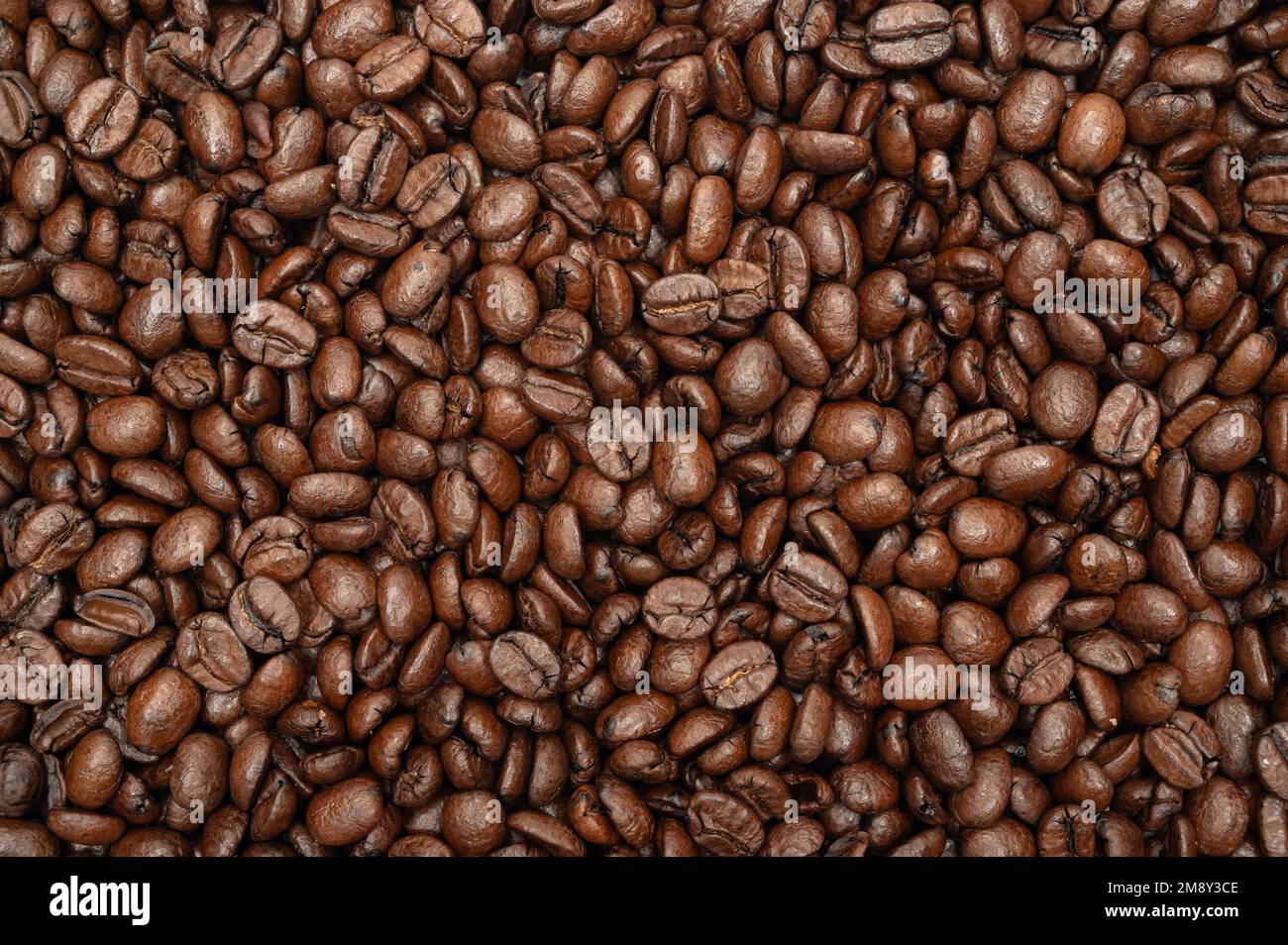 A pile of freshly roasted coffee beans. top view Stock Photo