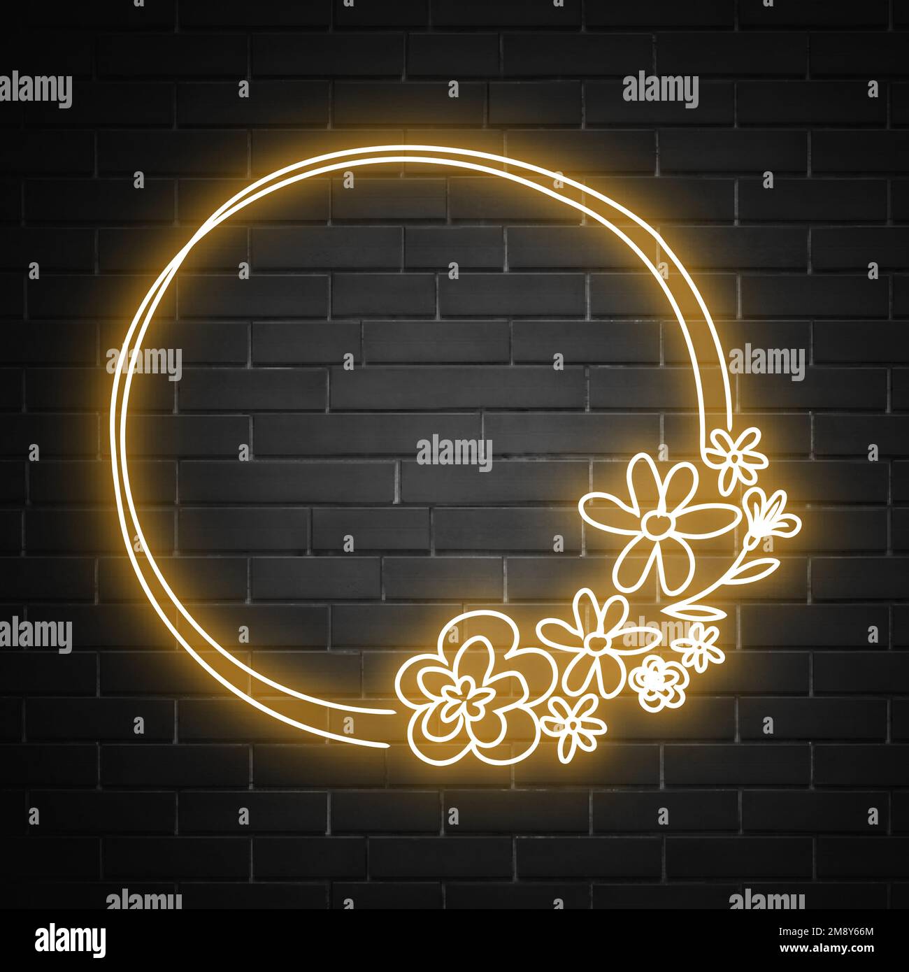 Floral neon effect frame vector design space Stock Vector